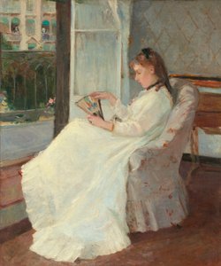 De zus van de kunstenaar bij een raam door Berthe Morisot